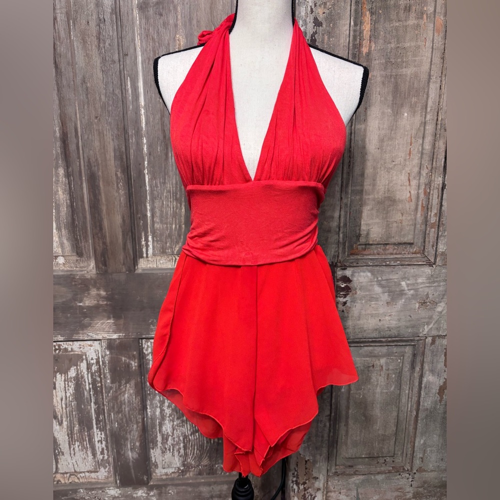Vibrant Red Open back Romper lined